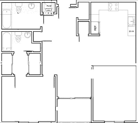 Floor plan for 2 beds, 2 baths, 998 sqft